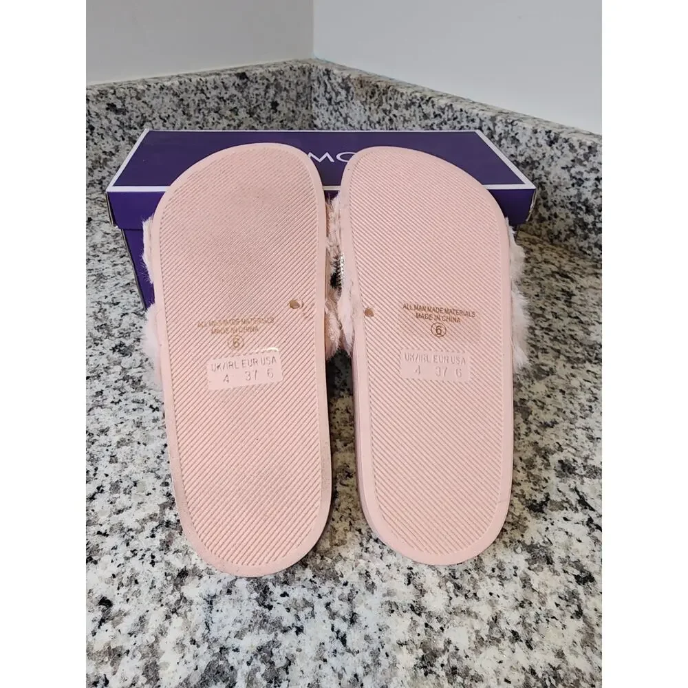 Top Moda CAB-36 Blush Faux Fur Rhinestone Sandals